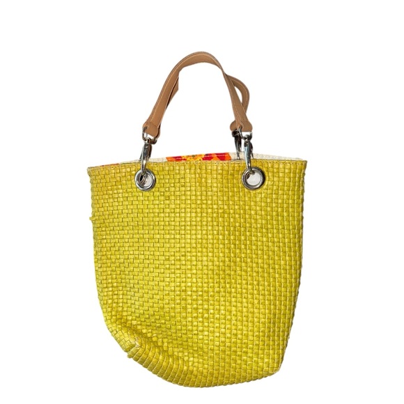 Made in Italy Maurizio Taiuti Neon Yellow Woven Tote Bag European Summer - Picture 1 of 8